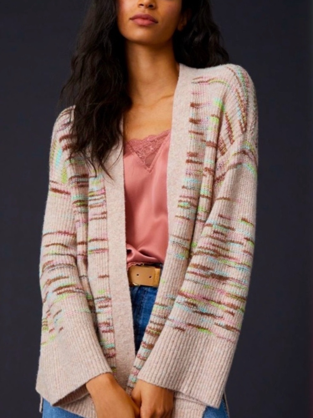 Anthropologie Beige Cardigan with Multicolor Speckle
